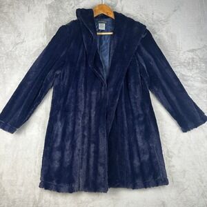 Slinky Brand Navy Blue Faux Mink Fur Robe Coat XS Style 13843018